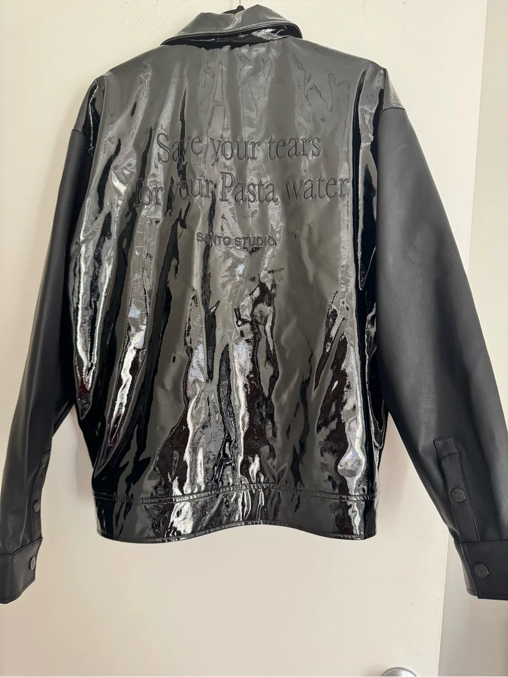 Men’s Black Patent Leather Jacket. Unisex. Size L. NWOT. Rare. So rad